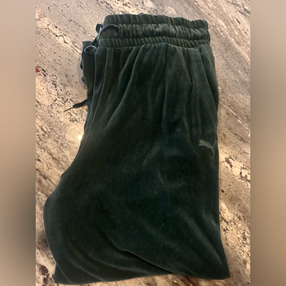 Dark Green Velour Puma Track Lounge Pants